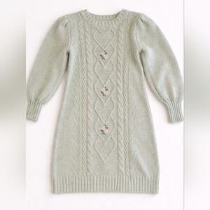 Nicole Miller New York 4T Cable Knit Sweater Dress Embroidered FloralCottagecore